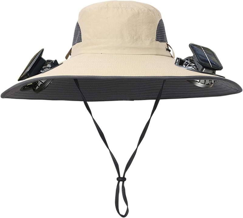 ATMEET Men Women Wide Brim Sun Hats with 2 Solar Fan Waterproof Breathable Bucket Hat Outdoor Fishing Hat for Hiking Camping - Image 1